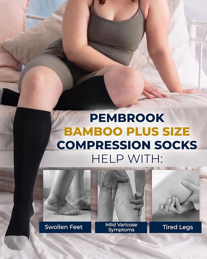 Pembrook 3 Pairs Plus Size Compression Socks Wide Calf - Bamboo Viscose Compression Socks for Women Wide Calf - Image 4