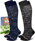 Bamboo Viscose Compression Socks for Women Men | 2 Pairs 15-20mmHg Cute Breathable Graduated Knee High Compression Socks for Nurse Pregnancy Travel by Lalapapa