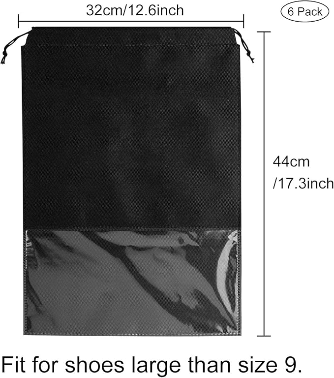 6 Pcs Travel Shoe Bags, Ulbemoll Drawstring Shoe Storage Bags for Packing, Black - Image 2