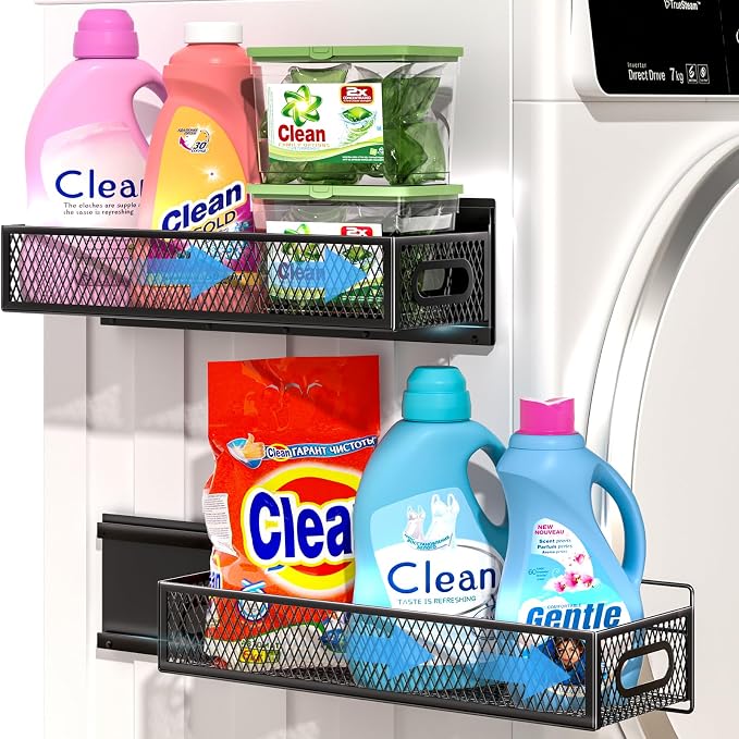 DTUQYX 2-Pack Magnetic Pull Out Laundry Organizer, Slide Out Magnetic Shelves for Washing Machine, Strong Magnet Metal Basket for Washer Dryer Laundry Room, Heavy Duty Widen Spice Rack for Kitchen by DTUQYX