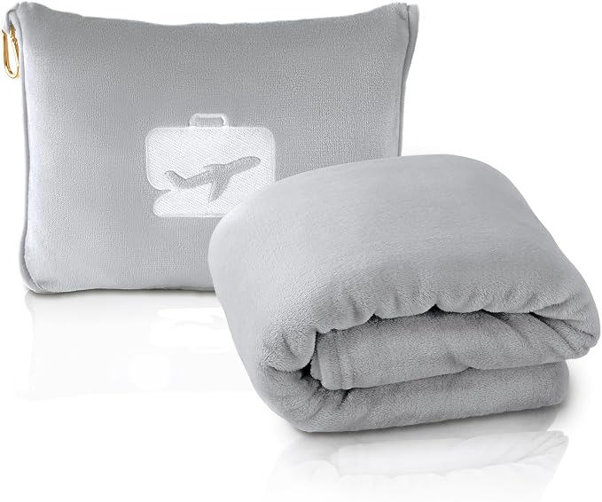 EverSnug Travel Blanket and Pillow - Ultra-Soft, Compact & Lightweight, 65x40 Inches, with Carry Case, Luggage Sleeve & Backpack Clip for Airplane Comfort (Light Grey) by EverSnug