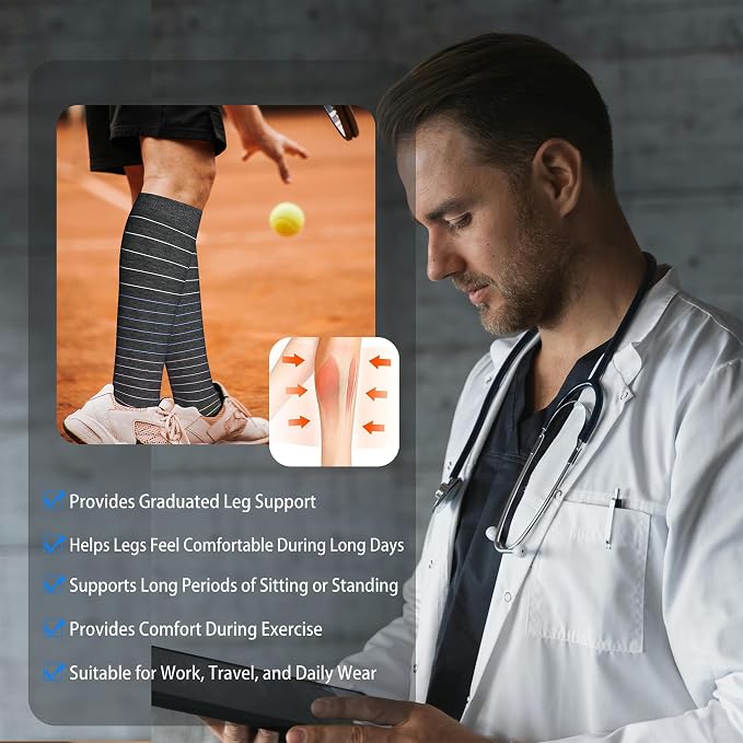 LEVSOX Cotton Compression Socks for Women&Men 20-30mmHg Knee High Cute Support Sock for Nurses Pregnancy Travel - Image 5