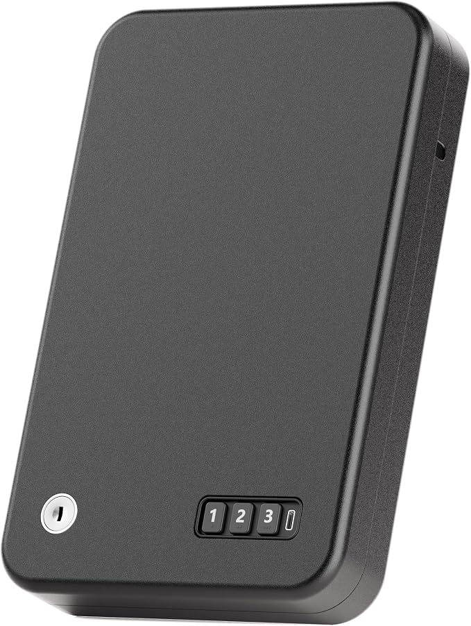 Portable Electronic Car Gun Safe for Handgun with Security Cable | Small Gun Lock Box with Silent Mode & Emergency USB Power Supply, Single Pistol Safe for Travel, Vehicle, Truck, Nightstand - Image 9