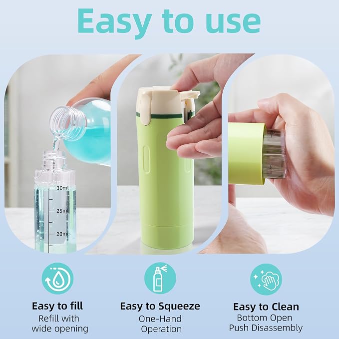 4 in 1 Travel Dispenser Bottle, Leak Proof Refillable Portable Toiletry Containers with Labels, Travel Size Bottles for Shampoo Conditioner Shower Gel, Suitable for Travel, Camping (Green) - Image 3