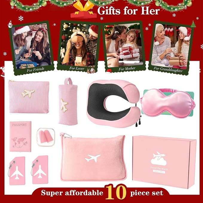 Travel Gifts for Women，Long Flight Essentials，Traveling Essentials for Women，International Travel Items Inclue Blanket with Bag，Neck Pillow，Makeup Storage Bag，Etc - Image 8