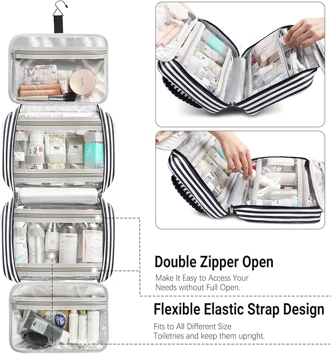 Hanging Travel Toiletry Bag,Large Capacity Cosmetic Travel Toiletry Organizer for Women with 4 Compartments & 1 Sturdy Hook,Perfect for Travel/Daily Use/Christmas - Image 5
