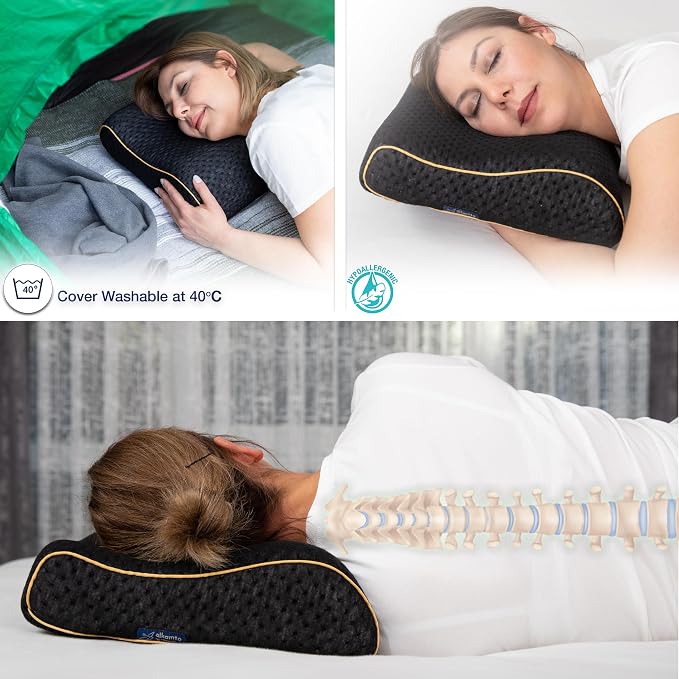 alkamto Travel & Camping Comfortable Memory Foam Pillow – Easy to Carry Portable Bag – Temperature Regulating Pillow Case (Black Contour) - Image 6