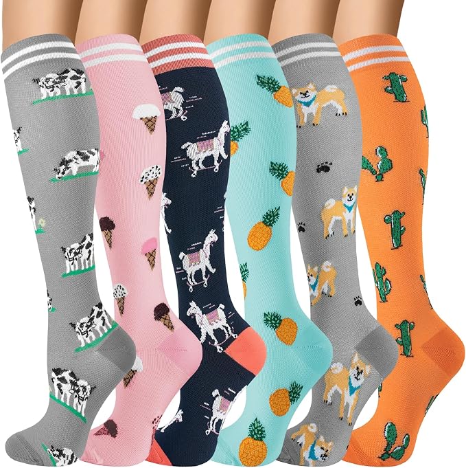 Compression Socks for Women & Men 6 Pairs | 20-30 mmHg Breathable & Moisture-Wicking Comfortable & Skin-Friendly Knee High Support Socks for Nurse, Travel, Pregnancy by OUIVIAL
