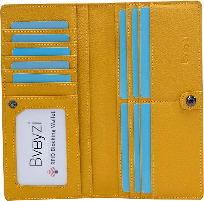 Bveyzi Ultra Slim Thin Leather RFID Blocking Credit Card Holder Bifold Clutch Wallets for Women by Bveyzi