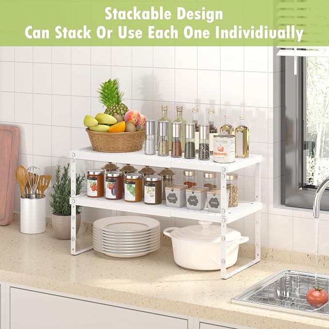 RUILALIFE Expandable Cabinet Organizer Shelf With Adjustable Height, Stackable Kitchen Countertop Organizer Rack, Adjustable Shelf Riser For Kitchen Counter, Pantry, Cupboard, Desk, Tabletop - Image 2