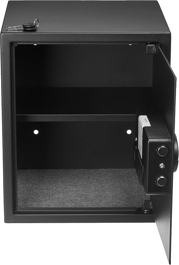 Amazon Basics Steel Home Security Safe with Electronic Keypad, Programmable Combination Lock for Documents, Jewelry, Valuables, Removable Shelf, 1.52 Cubic Feet, Black, 13.8"W x 13"D x 16.5"H - Image 4