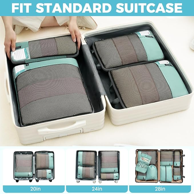 BAGAIL 4 Set/6 Set/8 Set Compression Packing Cubes Travel Accessories Expandable Packing Organizers(HalfMesh,8-DustyBlue) - Image 8