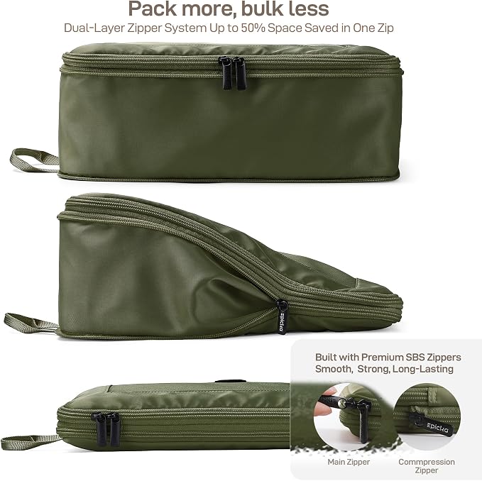 EPICKA TripCozy Compression Packing Cubes, 6 Set, Olive Green | Durable Expandable Travel Organizer Bags with Mesh Tops for Space-Saving Storage of Clothes & Accessories in Luggage - Image 4