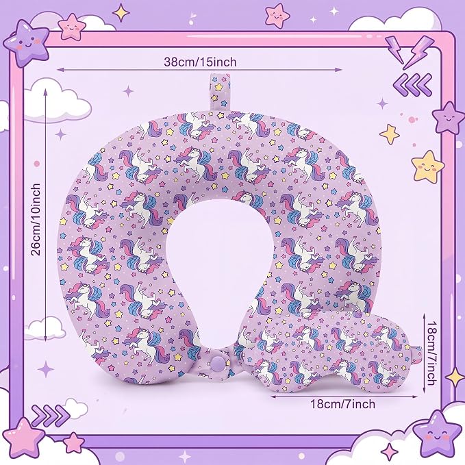 Gilprop 2 Pcs Unicorn Travel Pillow with Sleep Eye Mask, U Shaped Memory Foam Neck Pillow with Washable Cover, Soft Neck Head Support Travel Accessories for Airplane Car Train Bus Trips - Image 3