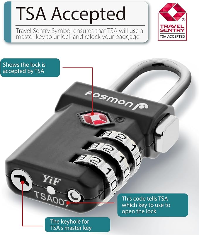 Fosmon TSA Approved Luggage Locks, 3 Digit Combination, 4 Pack Black | Open Alert Indicator, Push Release Button, Durable Alloy Body, Suitcase Travel Lock, Travel Bag Zipper Anti Theft - Image 2