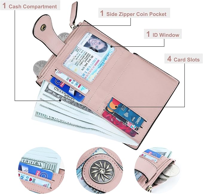 Tipmile Small Wallet for Women Bifold RFID Blocking Card Holder Leather Wallets with Zipper Coin Pocket - Image 2
