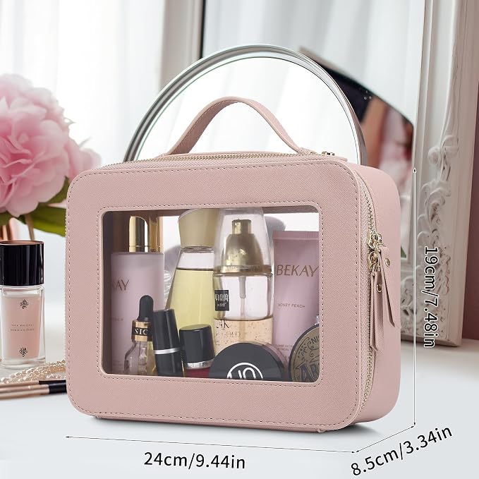 Pinkmik Clear Makeup Bag, (Pink, L) | Mahjong Tiles Bag ,Travel Cosmetics and Toiletries Case, Portable Makeup Organizer,Car Bag with Zipper,Waterproof, - Image 3
