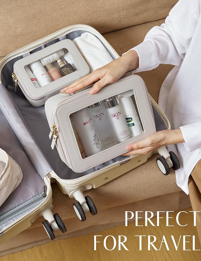 Clear Makeup Bag Toiletry Case Travel Transparent Cosmetic Bag with Zipper, Portable Make Up Organizer Traveling Compact Car Bag for Essentials, Beige Grey - Image 5
