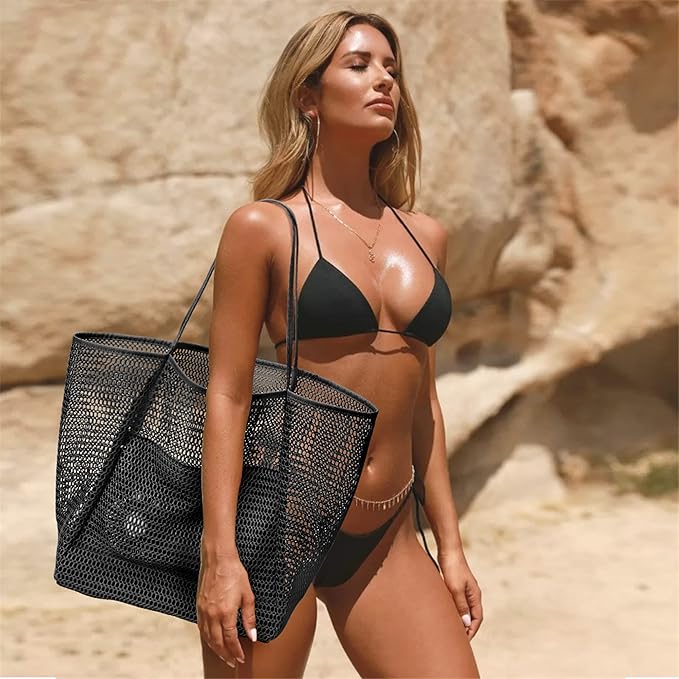 KALIDI Beach Mesh Tote Bag, Casual MAX 23L Summer Foldable Hobo Bag Women | Sandproof Widen Strap Large Shoulder Bag For Lake Pool Vacation Travel Picnic Grocery Market Shopping Carrier - Image 4
