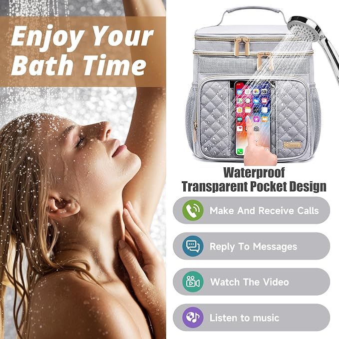 Tealari Large Toiletry Bag for Women Men,Bathroom Bag,Water Resistant Shower Bag,Makeup Bag,Portable Shower Caddy for College Dorm,Hanging Travel Toiletry Bag with Transparent Waterproof Phone Pocket - Image 3