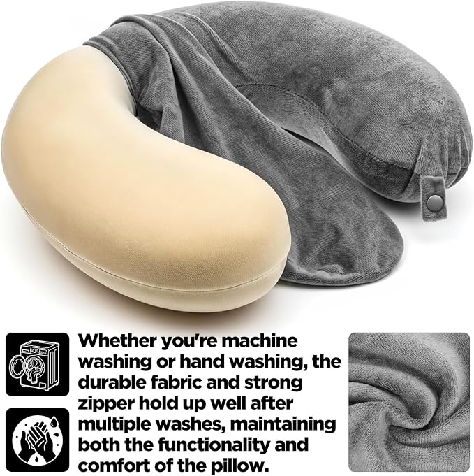 2 Colors Neck Pillow Covers with Zipper, Washable U Shaped Replacement Cover, Gray and Pink Reusable Travel Pillow Cover, Soft Smooth Plush Fabric, Universal Fit Airplane Pillows Case - Image 3