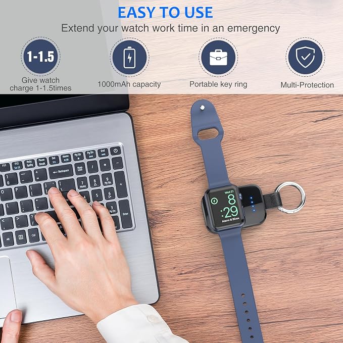 Portable Wireless Charger for Apple Watch,Travel Magnetic iWatch Power Bank | Compact Smart Charging, 1000mAh Battery, On The Go, Keychain Accessories, for iWatch Series 11/10/9/8/7/6/5/4/3/2/SE/Ultra - Image 2