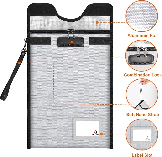 Fireproof Document Bag with Lock (5200℉), 15”x 11”Fireproof Money Bag, Waterproof Zipper Pouch for A4 A5 Legal Letter Size Document, Tablet, Valuables, Jewelry, Cash and Passport - Image 4