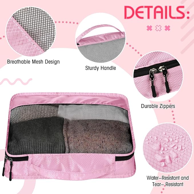 5 Pcs Packing Cubes for Suitcase Large Travel Cubes Carry on Luggage Organizer Bags for Clothes Accessories(Mixed,Pink) - Image 3