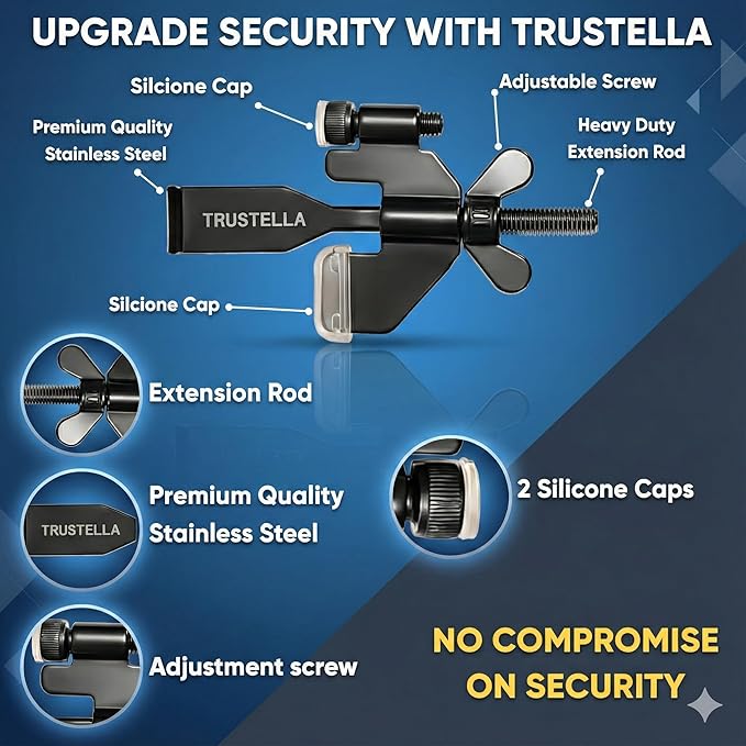 Original Trustella Heavy-Duty Portable Door Lock with Stainless Steel Build. Perfect for Home, Travel, Hotels, and Apartments for Inward-Opening Doors with a 2 mm Gap. (Silver/Black) - Image 5