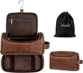 Elviros Toiletry Bag for Men PU Leather Shaving Dopp Kit (Dark Brown) | Water-Resistant Travel Organizer with Hanging Hook for Toiletries, Shaving Tools, Grooming Items, and Men’s Gifts by Elviros