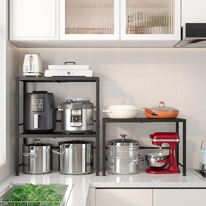 Expandable-Metal-Storage-Shelves-Organizer For Pantry Kitchen Garage, 2-Tier Heavy Duty Shelving Units and Storage For Small Appliance, Adjustable Standing Shelf Riser Rack For Closet Warehouse - Image 2