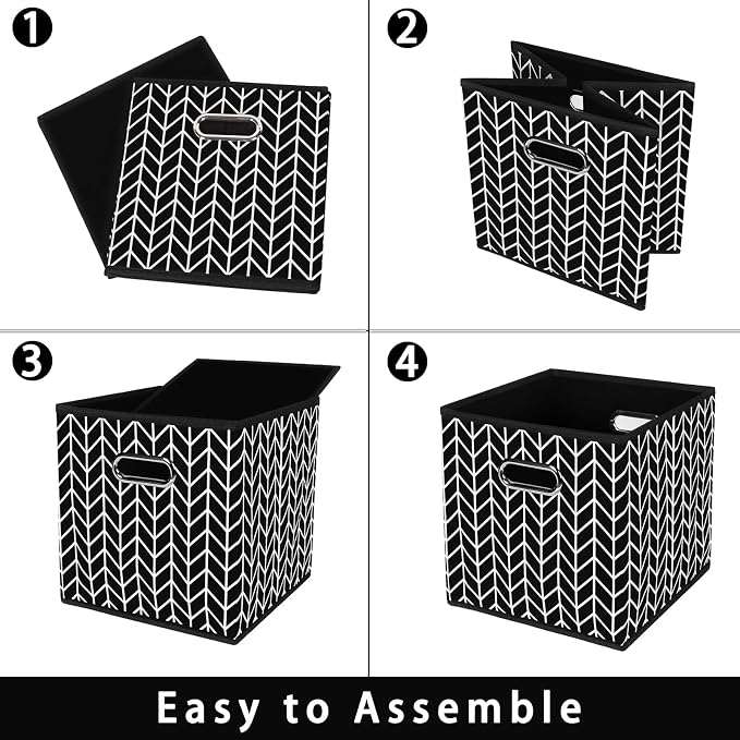 Fabric storage bins Cubes, Fabric Cube Organizer with Handle, Foldable Cube Bins for Cloth or Accessary Storage, 11x11x11, Set of 6, (Black Leaf) - Image 6