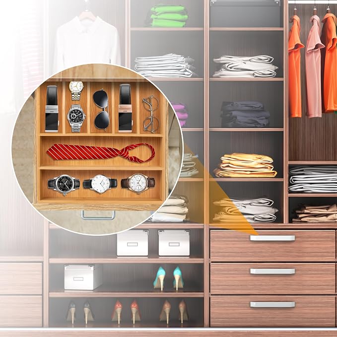 Bellsal Bamboo Silverware Drawer Organizer, Kitchen Utensil Drawer Organizers, 12"x15.7" Utensils Holder Cutlery Tray with Grooved Drawer Dividers for Kitchen Flatware Bedroom Office(7 Slot, Natural) - Image 7