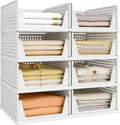 8 Pack Closet Organizer Storage Bins Stackable Plastic Drawer Shelf | Basket for Clothing Stackable Storage Bins Shelf Storage Container for Closet Wardrobe Bedroom Bathroom Office White Foldable by Pinkpum