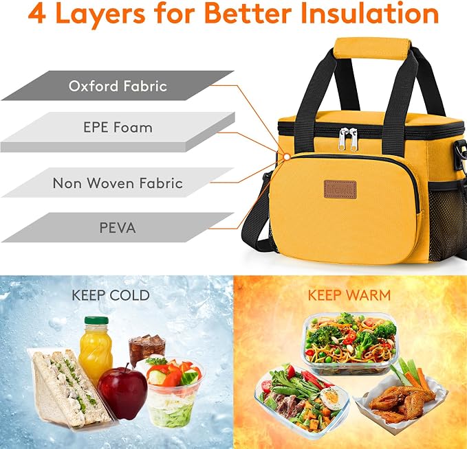 Lifewit Medium Lunch Bag, Insulated Lunch Box, Soft Cooler Cooling Tote for Adult Men Women, Orange 12-Can (9L) - Image 2