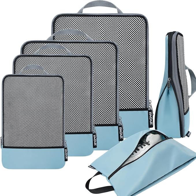 BAGAIL 4 Set/6 Set/8 Set Compression Packing Cubes Travel Accessories Expandable Packing Organizers (Half Mesh, 6-Dusty Blue) by BAGAIL