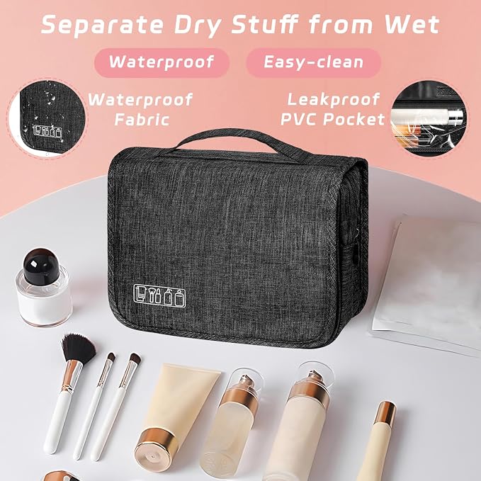 Toiletry Bag Travel Bag with Hanging Hook for Women and Men,Black | Waterproof Small Capacity Hanging Multifunctional Makeup Bag for Toiletries, Portable Cosmetic Bag Travel Organizer - Image 5