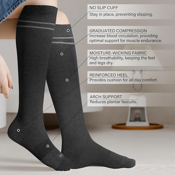 LEVSOX Viscose Made from Bamboo Compression Socks for Pregnant Women 20-30 mmHg Knee High Cute Mens Supports Socks for Travel - Image 2
