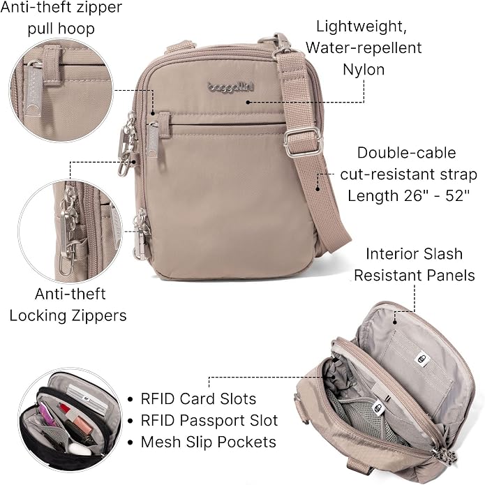 Baggallini Securtex® Anti-theft Mini Everything Crossbody Bag, 6.3"x8.25" Rfid, Locking Zippers & Cut-resistant Strap - Image 3