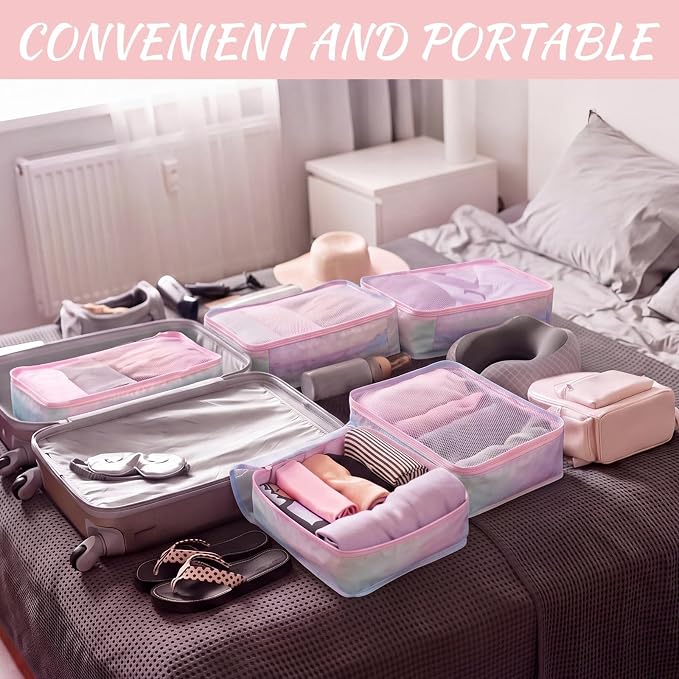 Silkfly 8 Pcs XL Packing Cube for Travel Luggage,Simple,Pastel | 17.7 x 13 x 4.7, Same Size, Pastel Suitcase Storage Organizer Set, Reusable Mesh Clothes Cube for Hike Camp Family Accessory - Image 5