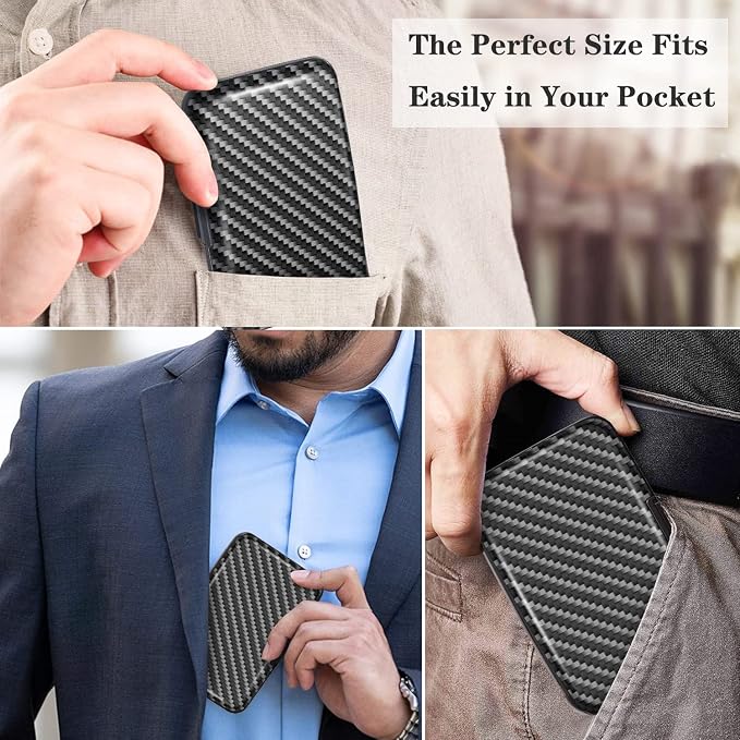 Coco Rossi Credit Card Holder RFID Aluminum Small Mini Wallet Men | Metal Wallet, Business Cards Holder, ID Case, Slim Sleeves, Mens Gift, Carry Proof Wallets for Travel, Carbon Fiber - Image 6
