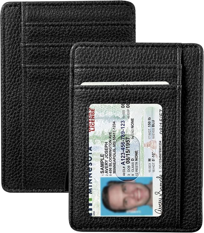 FINTIE Slim Front Pocket Wallet, RFID Blocking Credit Card Holder | Minimalist Card Cases with ID Window for Men Women, Black by Fintie