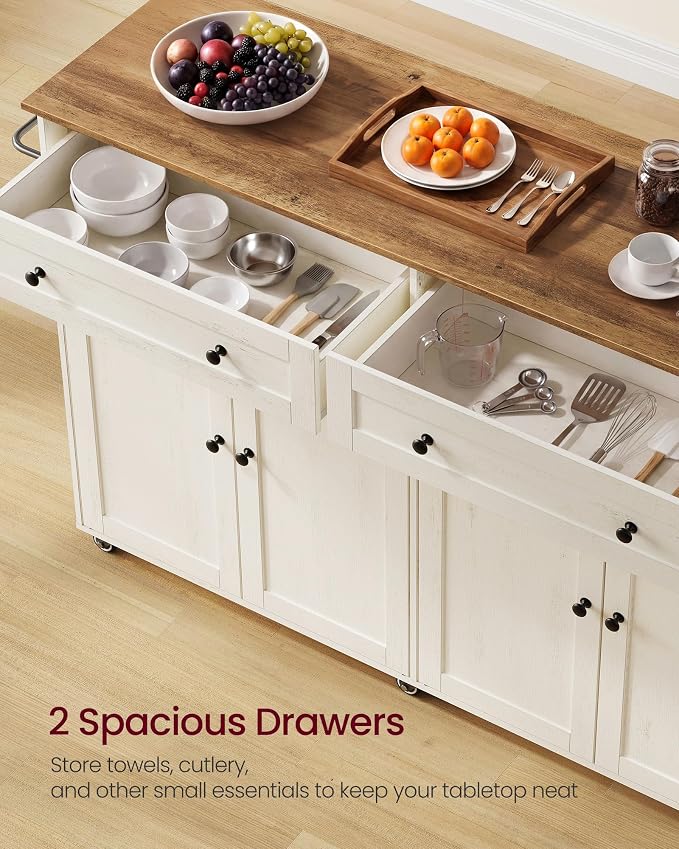 VASAGLE Mobile Kitchen Island with Storage Cabinet for Kitchen, Dining Room | Portable Mobile Cart on Wheels , 15.8 x 53.7 x 35.1 Inches, Rustic White and Honey Brown, SIREN Collection UKKI016WJ01S - Image 4