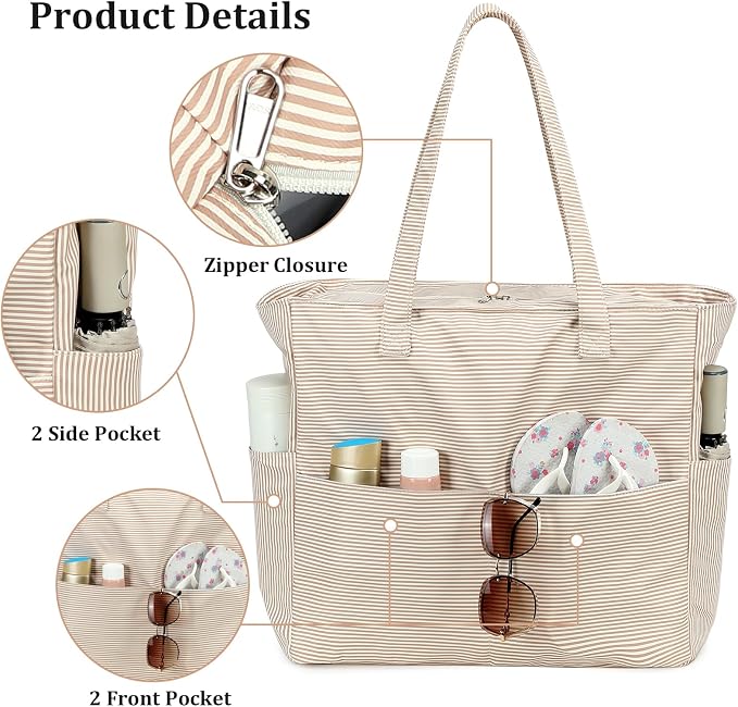 LEDAOU Beach Bag Waterproof Sandproof Women Beach Tote Pool Bag with Zipper for Swim Gym Grocery Travel with Wet Pocket | Sandproof - Image 6