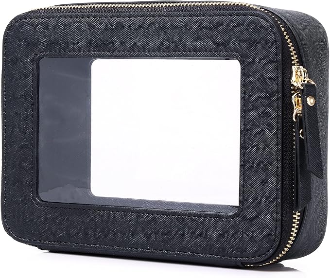 Pinkmik Clear Makeup Bag, (Black, M) | Waterproof, Travel Cosmetics and Toiletries Case, Portable Makeup Organizer, Clear Car Bag with Zipper by Pinkmik