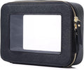 Pinkmik Clear Makeup Bag, (Black, M) | Waterproof, Travel Cosmetics and Toiletries Case, Portable Makeup Organizer, Clear Car Bag with Zipper by Pinkmik