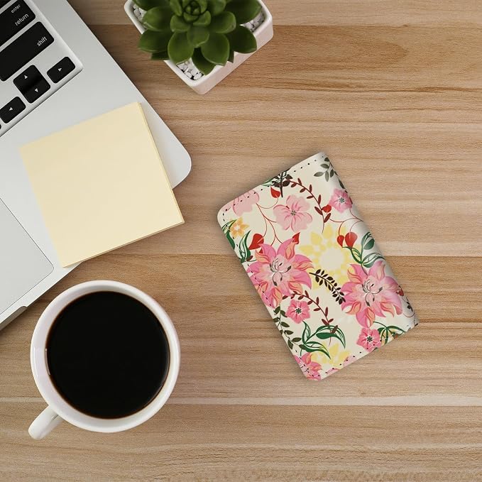 Business Card Holder，PU Leather Business Card Case Color Printing Pattern Card Holder Wallet，Pockets Magnetic Credit Card Holders for Men and Women - Red Yellow Flowers - Image 6