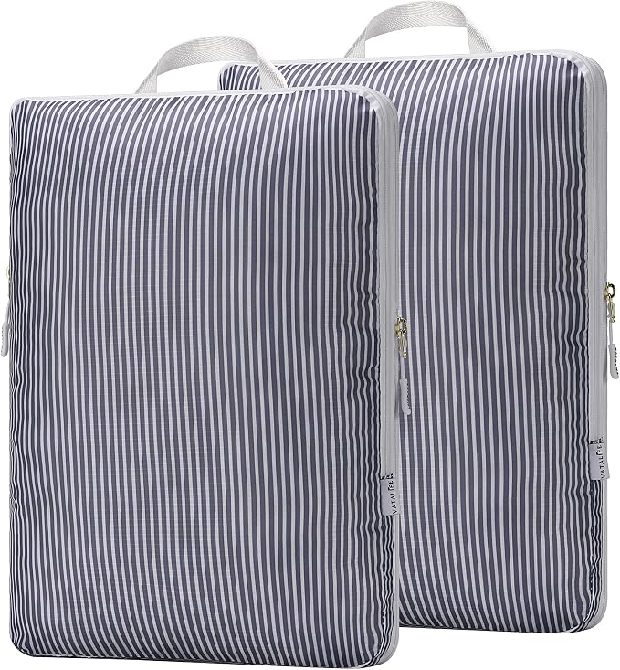 Extra Large Compression Packing Cubes for Checked Luggage, Lightweight Suitcase Organizers & Space Saver Bags - Travel Cubes for Packing - Travel Essentials - 2 Piece Set, X-Large - Grey Stripe by Unknown