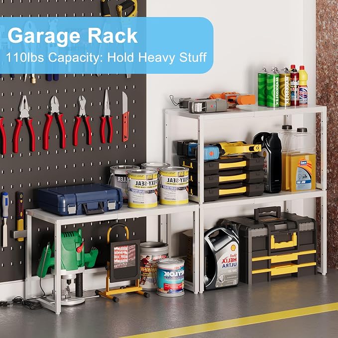 Expandable Kitchen Storage Shelves,110LBS Heavy Duty Metal Shelving Units and Storage For Small Appliance, Adjustable Stackble Storage Shelf Organizer For Kitchen Cabinet Pantry Warehouse Garage,White - Image 7