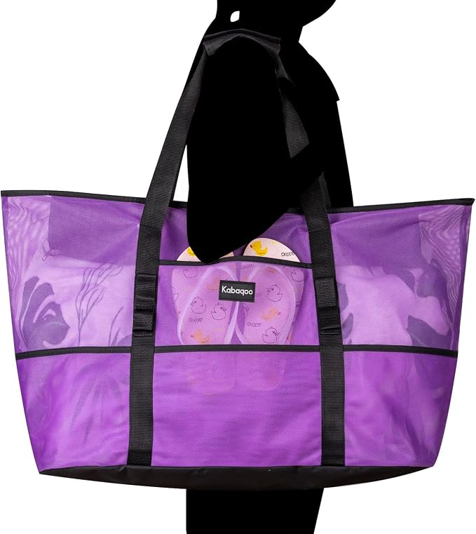 KABAQOO Mesh Beach Bag, Extra Large Beach Bags with 9 Pockets & Zipper Waterproof Lightweight Beach Tote for Beach/Pool Trip - Image 6